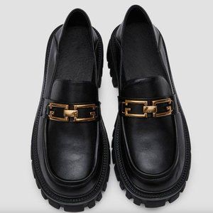 Lattelier Vegan Leather Loafers Black, Size 7
